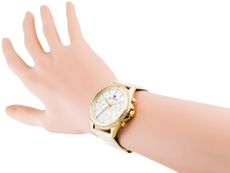 Tommy Hilfiger Ari Diamonds White Dial Cream Leather Strap Watch for Women - 1781982