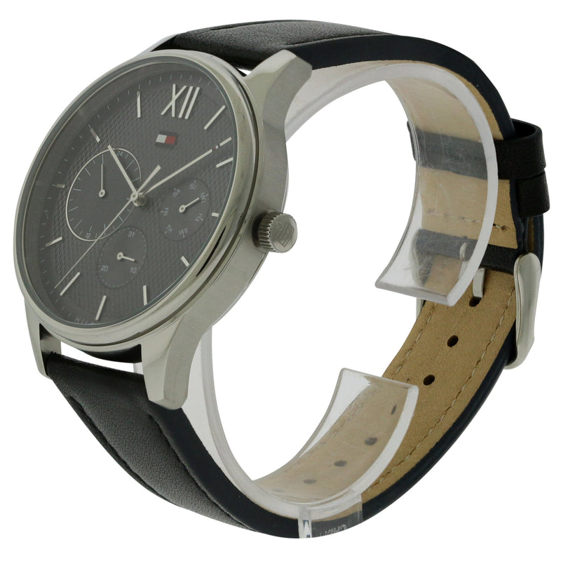Shop Tommy Hilfiger Damon Multifunction Black Dial Black Leather Strap Watch for Men - 1791417 in USA