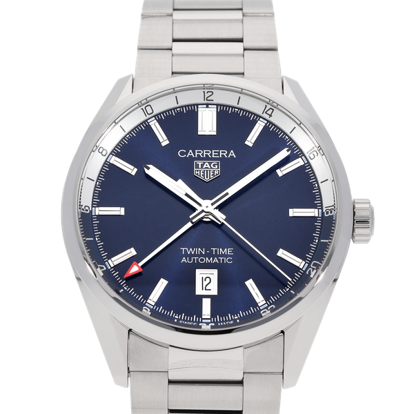 Tag Heuer Carrera Twin Time Blue Dial Silver Steel Strap Watch for Men - WBN201A.BA0640 Buy Now By Tag Heuer