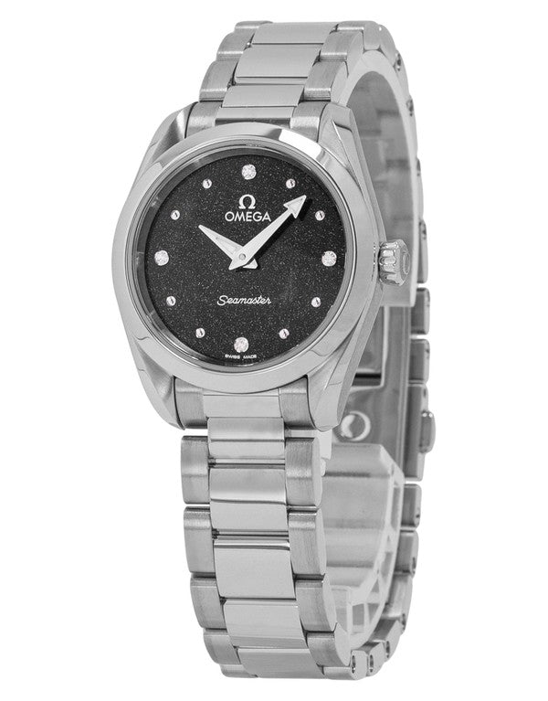 Shop Omega Seamaster Aqua Terra Quartz Diamond Black Dial Silver Steel Strap Watch for Women - 220.10.28.60.51.001 in USA