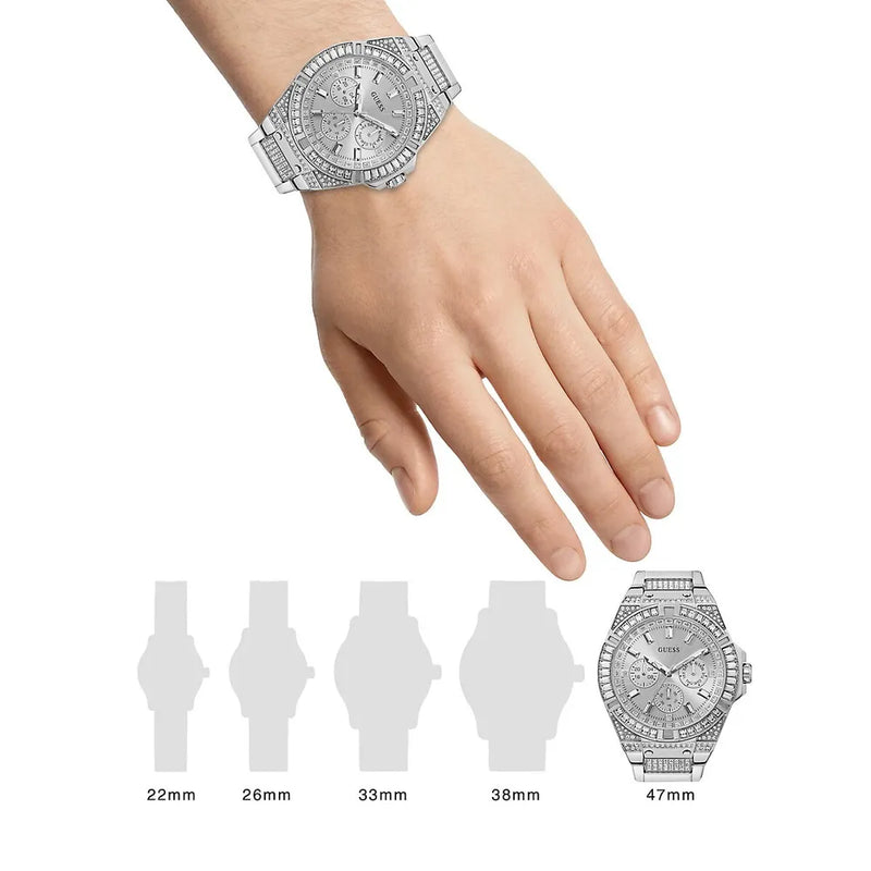 Guess Zeus Multifunction Diamonds Silver Dial Silver Steel Strap Watch for Men - GW0209G1 Buy Now By Guess