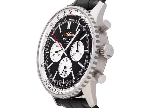 Shop Breitling Navitimer B01 Chronograph 46 Black Dial Black Leather Strap Watch for Men - AB0137211B1P1 in USA