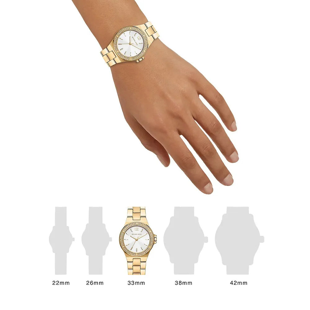 Michael Kors Lennox Three-Hand Silver Dial Gold Steel Strap Watch For Women - MK7278