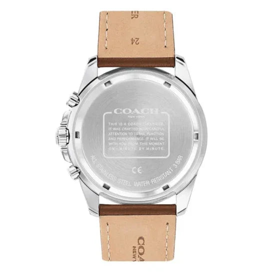 Coach Kent Chronograph Blue Dial Brown Leather Strap Watch for Men - 14602560