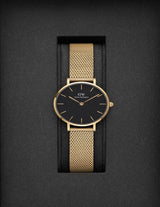 Daniel Wellington Classic Petite Black Dial Gold Mesh Bracelet Watch For Women - DW00100347 Buy Now By Daniel Wellington