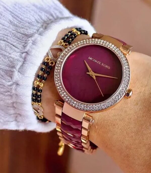 Michael Kors Parker Maroon Dial Two Tone Steel Strap Watch for Women - MK6412 Buy Now By Michael Kors