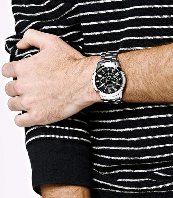Fossil Grant Sport Chronograph Black Dial Silver Steel Strap Watch for Men - FS5236 Buy Now By Fossil