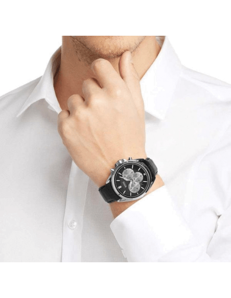 Hugo Boss Ikon Black Dial Black Leather Strap Watch for Men - 1513178