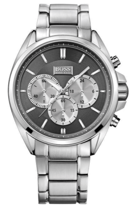Hugo Boss Driver Chronograph Black Dial Silver Steel Strap Watch for Men - 1512883