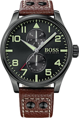Hugo Boss Aeroliner Maxx Black Dial Brown Leather Strap Watch For Men - 1513079 Buy Now By Hugo Boss