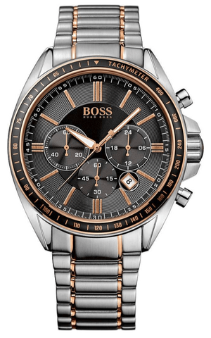 Hugo Boss Driver Sport Chronograph Grey Dial Two Tone Steel Strap Watch for Men - 1513094