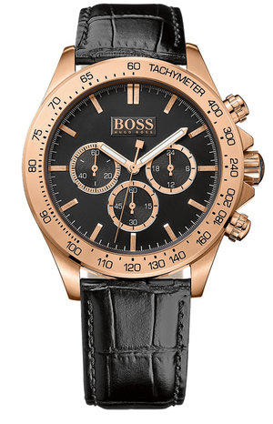 Hugo Boss Ikon Chronograph Black Dial Black Leather Strap Watch for Men - 1513179