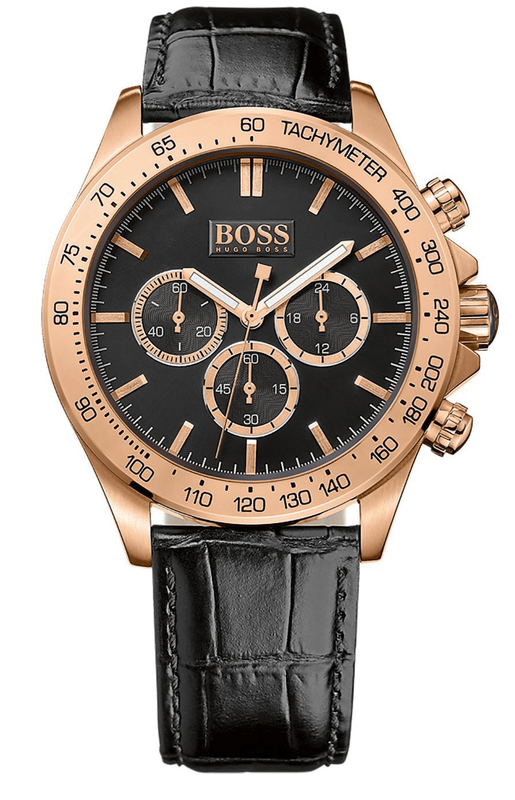 Hugo Boss Ikon Chronograph Black Dial Black Leather Strap Watch for Men - 1513179