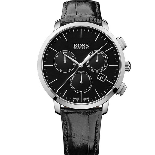 Hugo Boss Chronograph Black Dial Black Leather Strap Watch For Men - 1513266 Buy Now By Hugo Boss