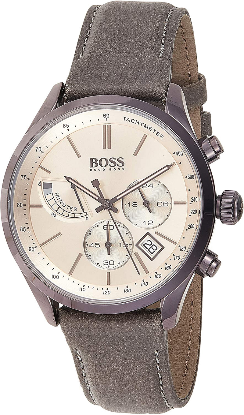 Hugo Boss Grand Prix White Dial Grey Leather Strap Watch for Men - 1513633 Buy Now By Hugo Boss