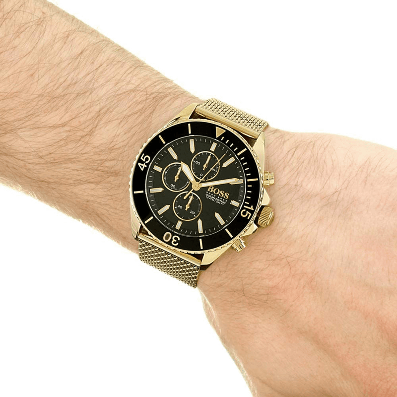 Hugo Boss Admiral Chronograph Black Dial Gold Mesh Bracelet Watch for Men - 1513906 Buy Now By Hugo Boss