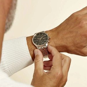Shop Hugo Boss Associate Chronograph Black Dial Two Tone Steel Strap Watch for Men - 1513840 in USA