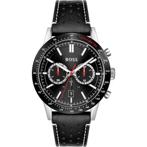 Hugo Boss Allure Chronograph Black Dial Black Leather Strap Watch for Men - 1513920