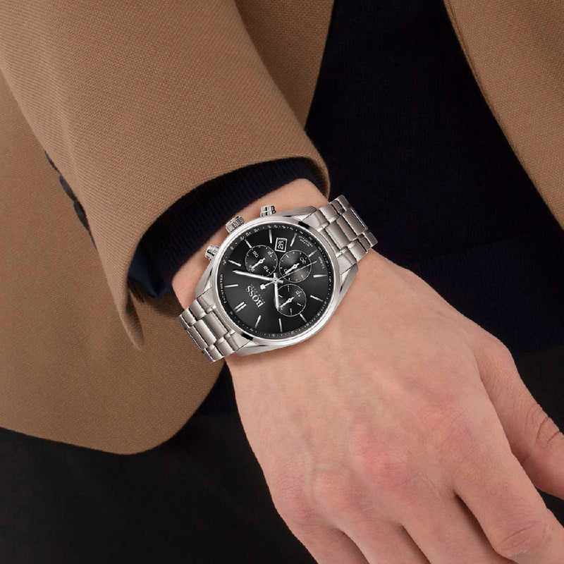 Hugo Boss View Chronograph Black Dial Silver Steel Strap Watch For Men - 1514008 Buy Now By Hugo Boss