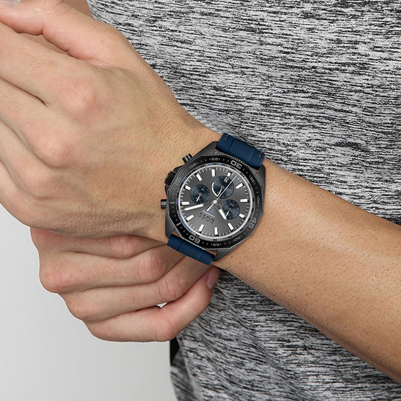Hugo Boss Energy Chronograph Grey Dial Green Rubber Strap Watch For Men - 1513972 Buy Now By Hugo Boss