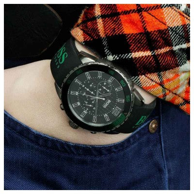 Hugo Boss Aeroliner Chronograph Black Dial Green Rubber Strap Watch For Men - HB1512847 Buy Now By Hugo Boss
