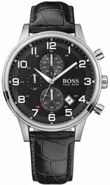 Hugo Boss Aeroliner Chronograph Black Dial Black Leather Strap Watch For Men - 1512448 Buy Now By Hugo Boss