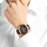 Hugo Boss Ikon Chronograph Black Dial Black Leather Strap Watch for Men - 1513179
