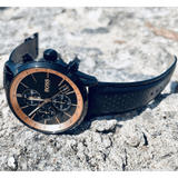 Hugo Boss Grand Prix Chronograph Black Dial Black Leather Strap Watch for Men - 1513550