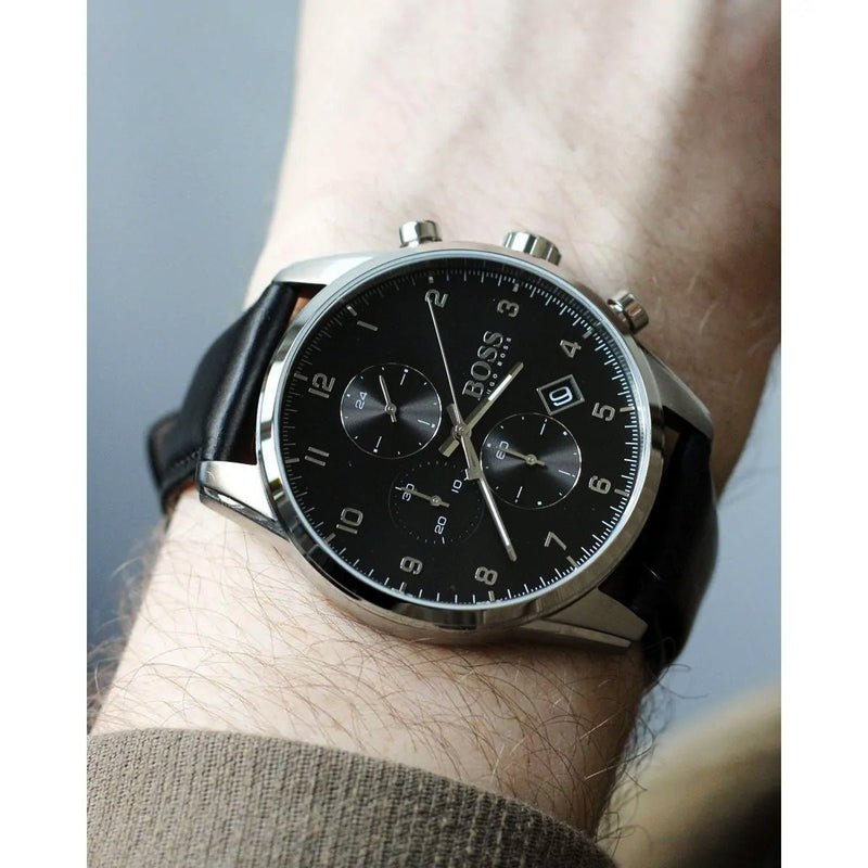 Hugo Boss Skymaster Black Dial Black Leather Strap Watch for Men - 1513782 Buy Now By Hugo Boss