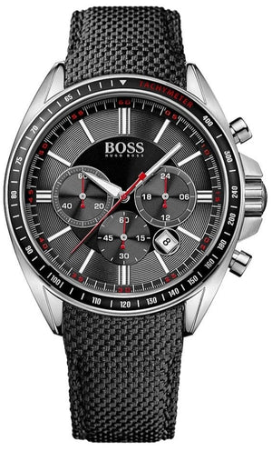 Hugo Boss Driver Chronograph Black Dial Black Leather Strap Watch for Men -1513087