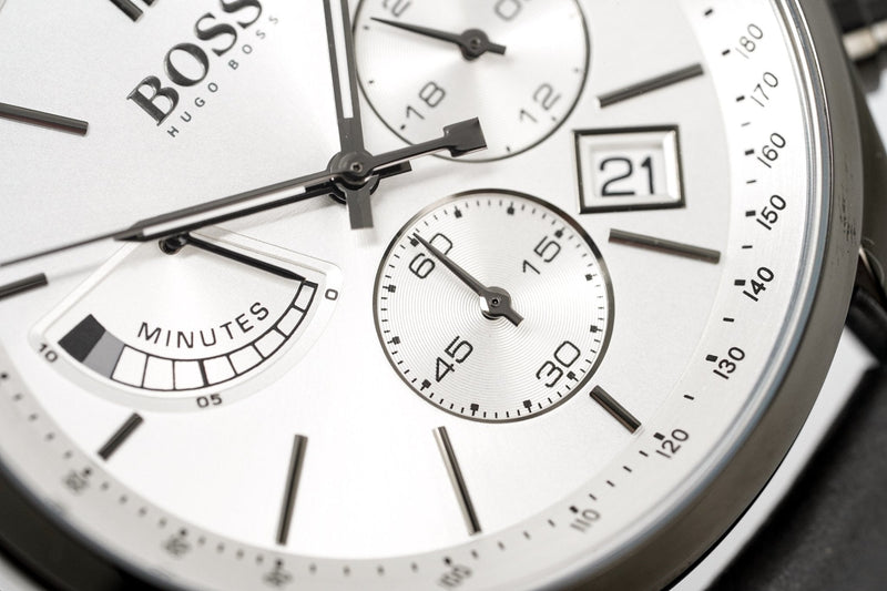 Hugo Boss Grand Prix White Dial Grey Leather Strap Watch for Men - 1513633 Buy Now By Hugo Boss