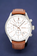 Hugo Boss Grand Prix White Dial Brown Leather Strap Watch for Men - 1513475 Buy Now By Hugo Boss