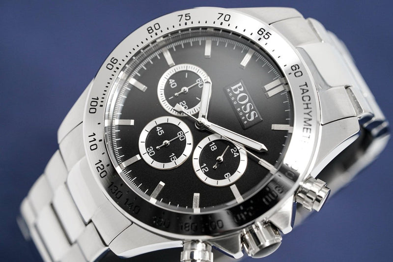 Hugo Boss Ikon Black Dial Silver Steel Strap Watch for Men - 1512965