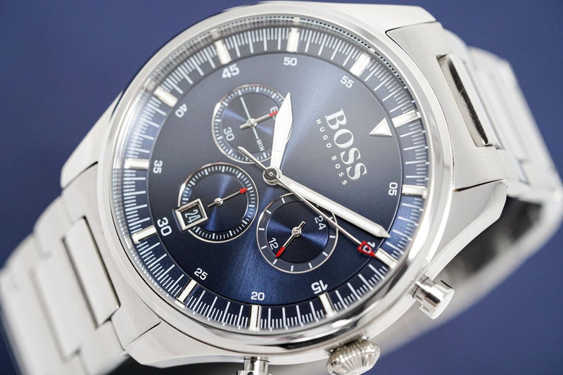 Shop Hugo Boss Pioneer Blue Dial Silver Steel Strap Watch for Men - 1513713 in USA