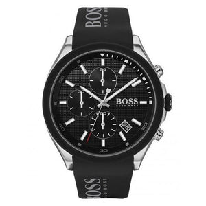 Hugo Boss Velocity Chronograph Black Dial Black Leather Strap Watch for Men - 1513716