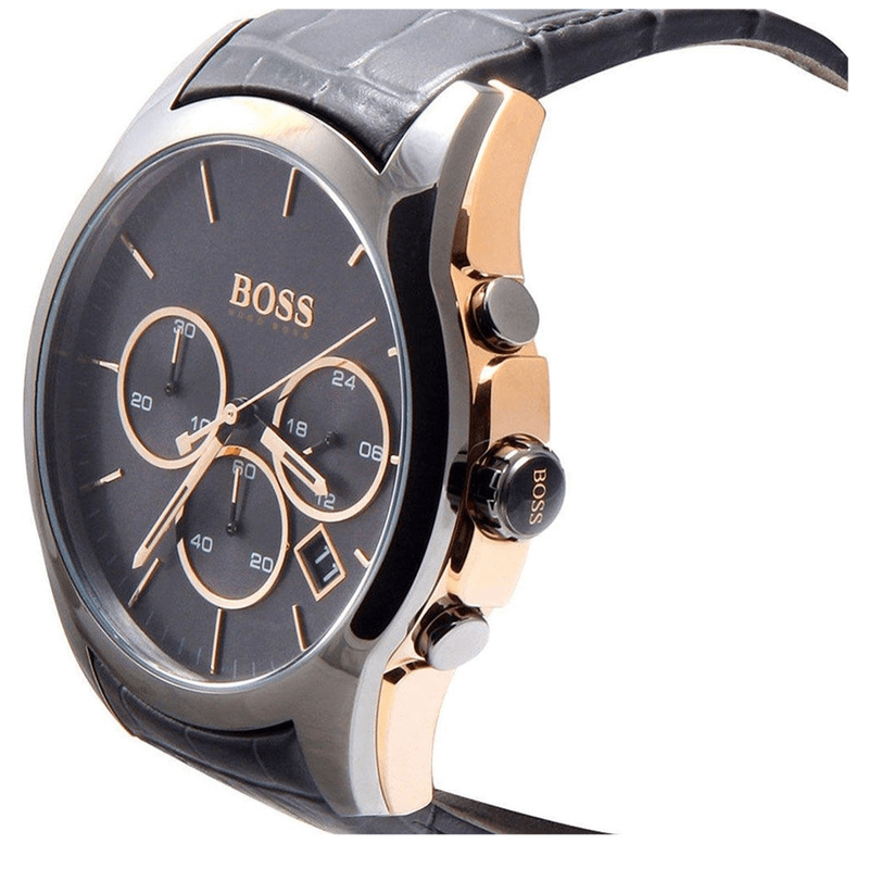 Hugo Boss Onyx Grey Dial Black Leather Strap Watch for Men - 1513366 Buy Now By Hugo Boss