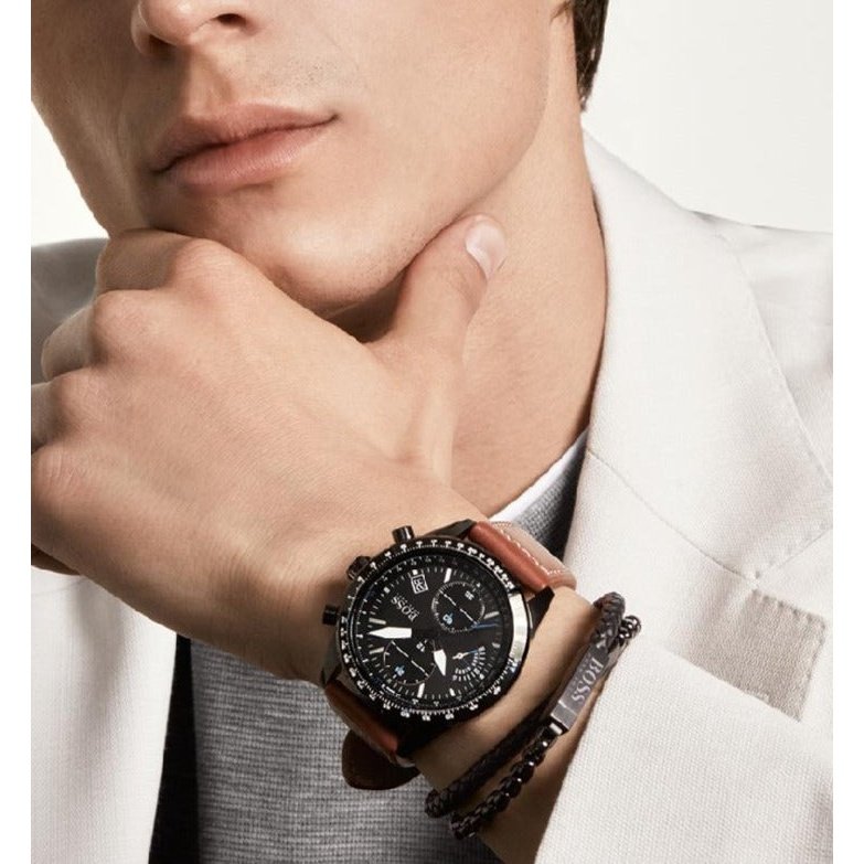 Hugo Boss Pilot Black Dial Brown Leather Strap Watch for Men - 1513851 Buy Now By Hugo Boss