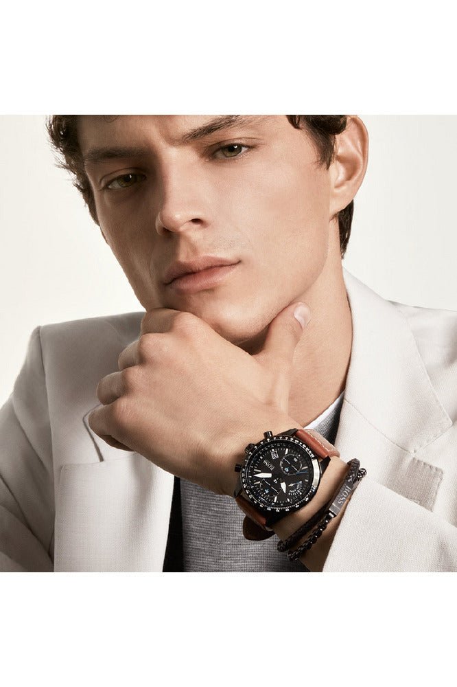 Hugo Boss Pilot Black Dial Brown Leather Strap Watch for Men - 1513851 Buy Now By Hugo Boss