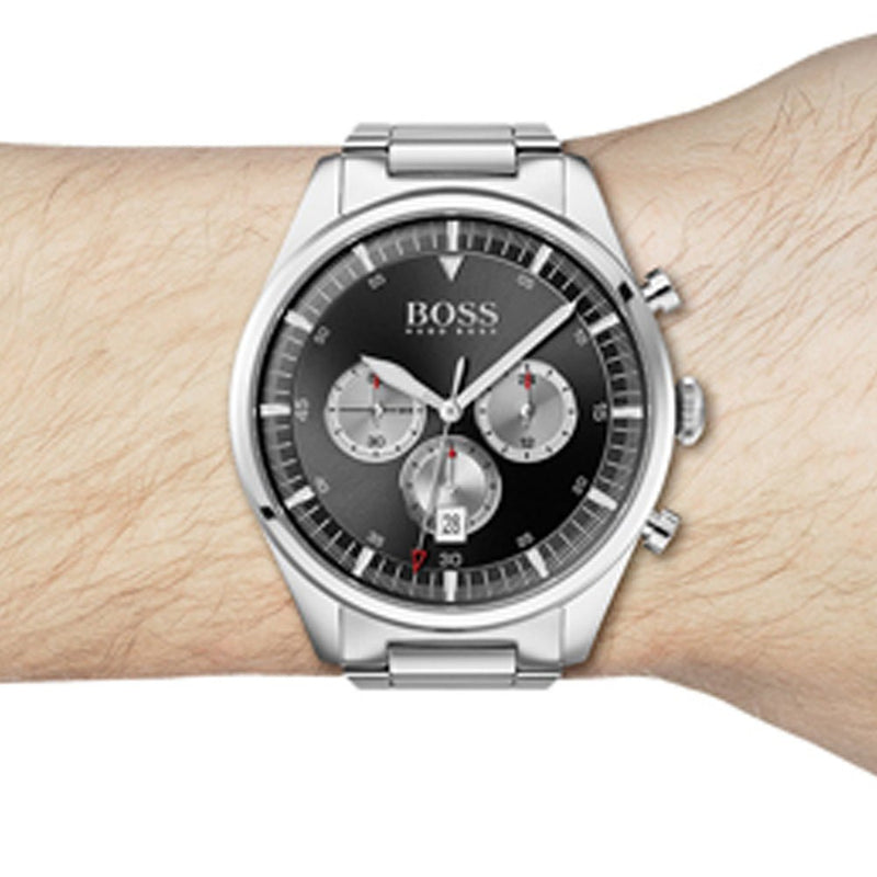 Shop Hugo Boss Pioneer Black Dial Silver Steel Strap Watch for Men - 1513712 in USA