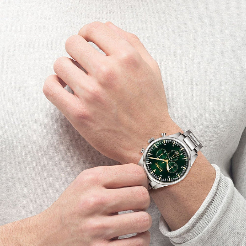 Hugo Boss Pioneer Green Dial Silver Steel Strap Watch for Men - 1513868 Buy Now By Hugo Boss