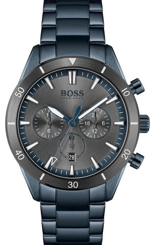 Hugo Boss Santiago Chronograph Grey Dial Blue Steel Strap Watch for Men - 1513865