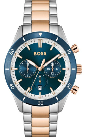Hugo Boss Santiago Chronograph Blue Dial Two Tone Steel Strap Watch for Men - 1513937