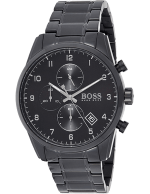 Hugo Boss Skymaster Chronograph Black Dial Black Steel Strap Watch for Men - 1513785