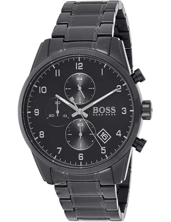 Hugo Boss Skymaster Chronograph Black Dial Black Steel Strap Watch for Men - 1513785