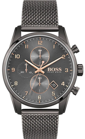 Hugo Boss Skymaster Chronograph Grey Dial Grey Mesh Bracelet Watch for Men - 1513837