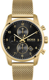 Shop Hugo Boss Skymaster Black Dial Gold Mesh Bracelet Watch for Men - 1513838 in USA