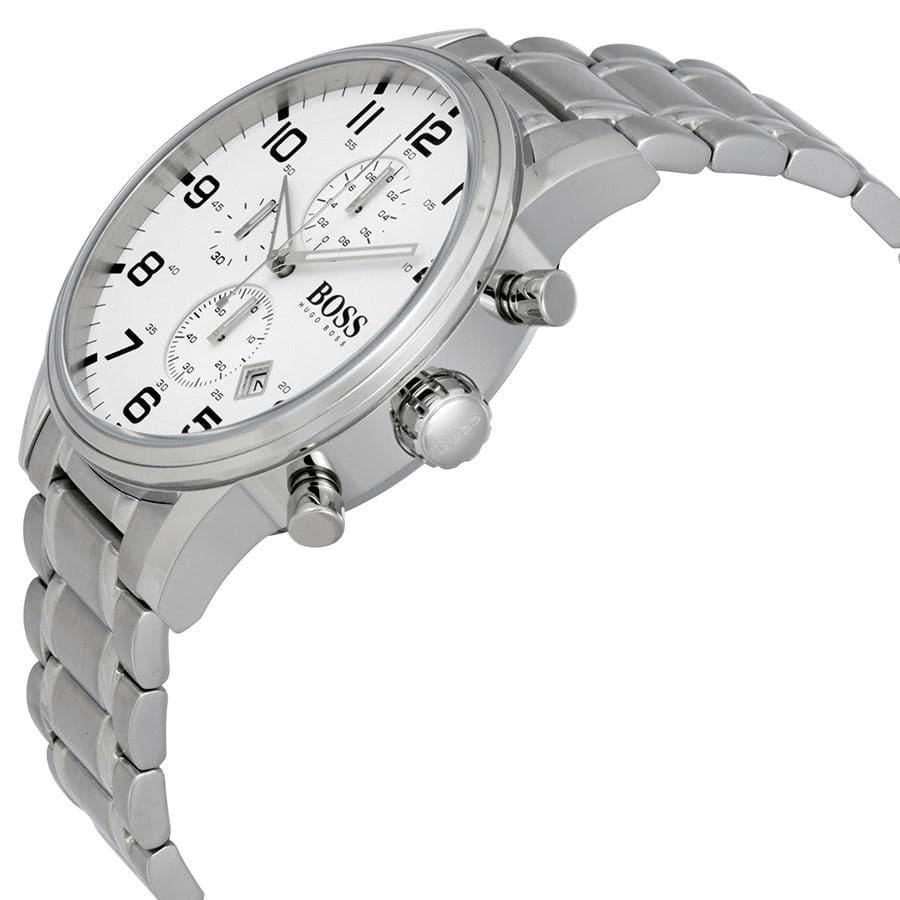 Hugo Boss Aeroliner Chronograph White Dial Silver Steel Strap Watch for Men - 1513182