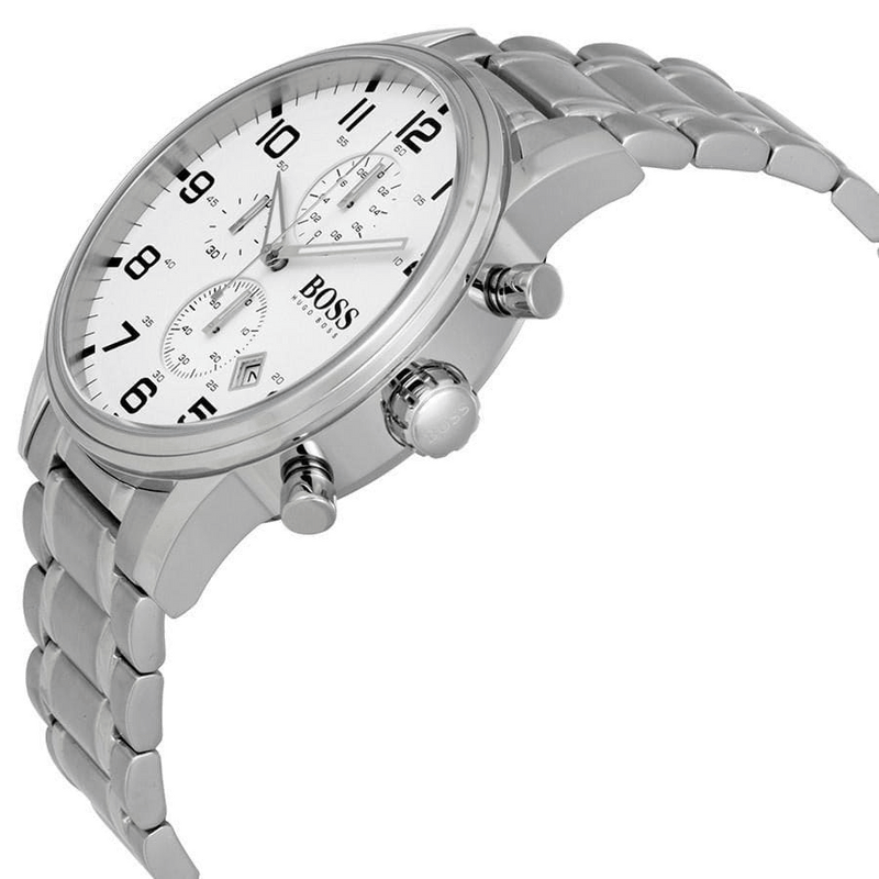 Hugo Boss Aeroliner Chronograph White Dial Silver Steel Strap Watch for Men - 1513182 Buy Now By Hugo Boss