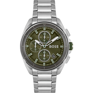 Hugo Boss Volane Chronograph Green Dial Silver Steel Strap Watch for Men - 1513951