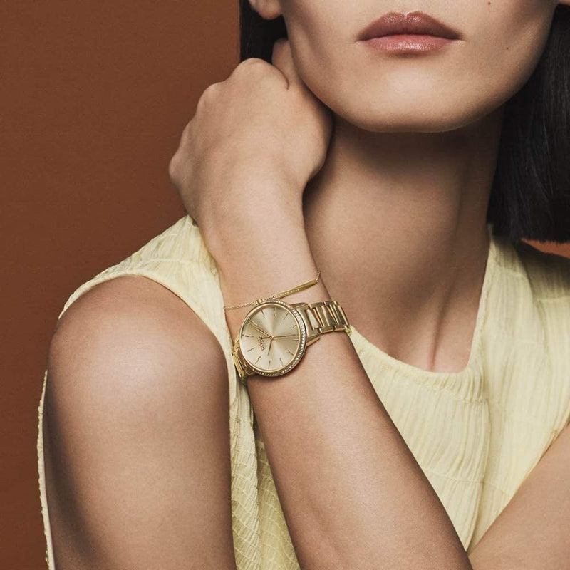 Hugo Boss Signature Gold Dial Gold Stainless Steel Strap Watch for Women - 1502540 Buy Now By Hugo Boss